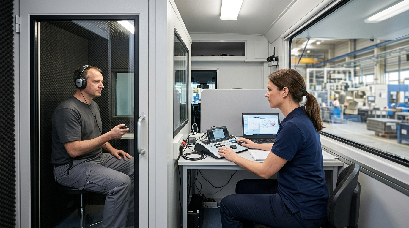 Onsite mobile audiometric hearing testing at employer facility